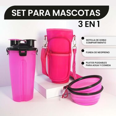 Транспортування фляга для води для собак, включаючи неопренову обгортку, миска для собак, ударостійка та стійка до подряпин, рожева