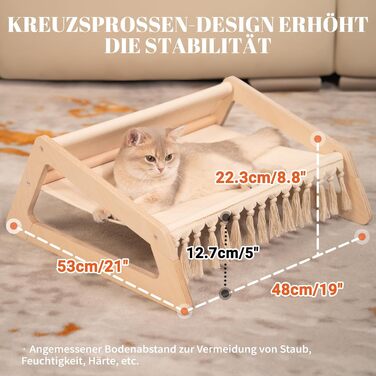 Кішка ліжко CheerPals, софа для котів з берези та бавовни, 53 x 48 см, стілець для сну, меблі для котів, підходить для літа