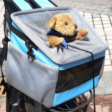 Корзина для собак на велосипед, блакитна, з 4 сітчастими вікнами, для цуценят та маленьких тварин до 7 кг, 29*27*37 см