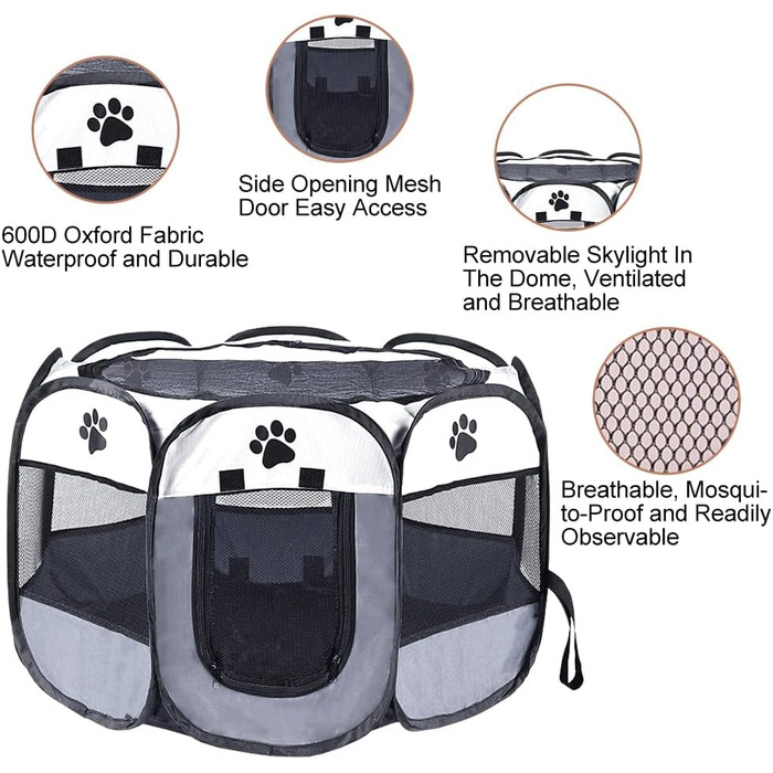 Клітка-забіг для цуценят та собак, складана, сірого кольору, 73x73x43 см
