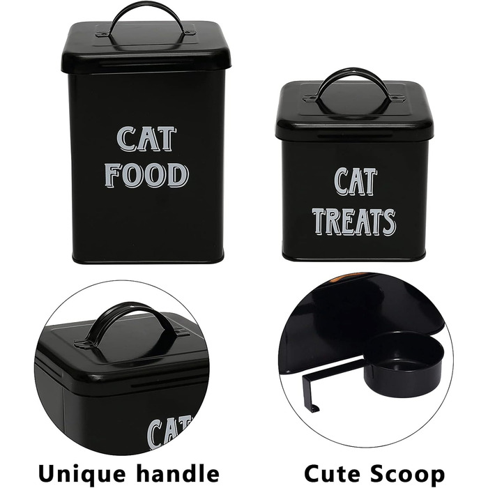 Контейнер для корму Morezi (2 шт.), з вуглецевої сталі, з герметичним кришкою та ложкою, для зберігання корму для собак, котів та інших тварин. Білий/Чорний