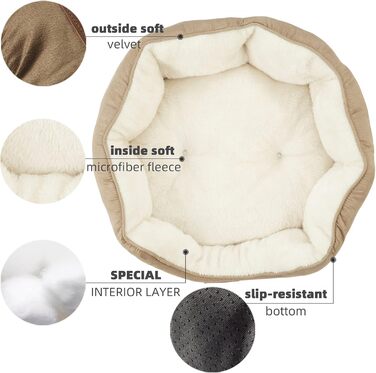 М'яке ліжко для собак та котів Asvin, 51 см, коричневе. Машинне прання, нековзна водонепроникна підкладка.