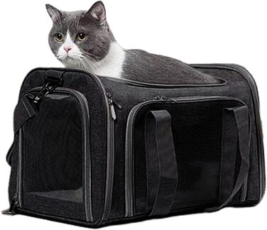 Транспортна переноска для собак та котів, складана переноска для тварин | Чорна переноска для собак та котів, для подорожей та авто