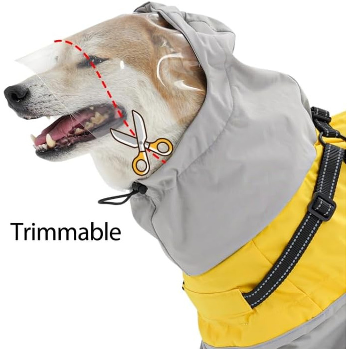Водонепроникний дощовик для собак Lianzimau з прозорою капузоном. Відбиваючий дощовик для собак з ніжками для маленьких, середніх та великих собак. Жовтий, XXL