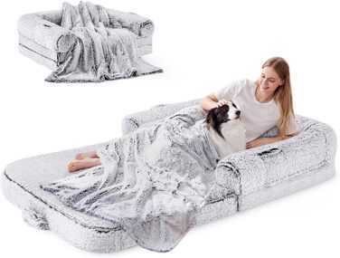 Крісло-ліжко для собак, 2-в-1, сіре, велике, для дорослих, з ефектом пам'яті, водонепроникне, 71x43x10 см