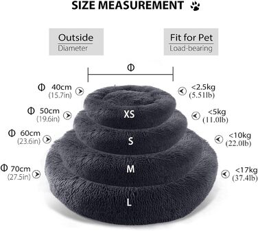 М'яке ліжко для собак та котів PETCUTE, кругле, чорне, розмір M, миється