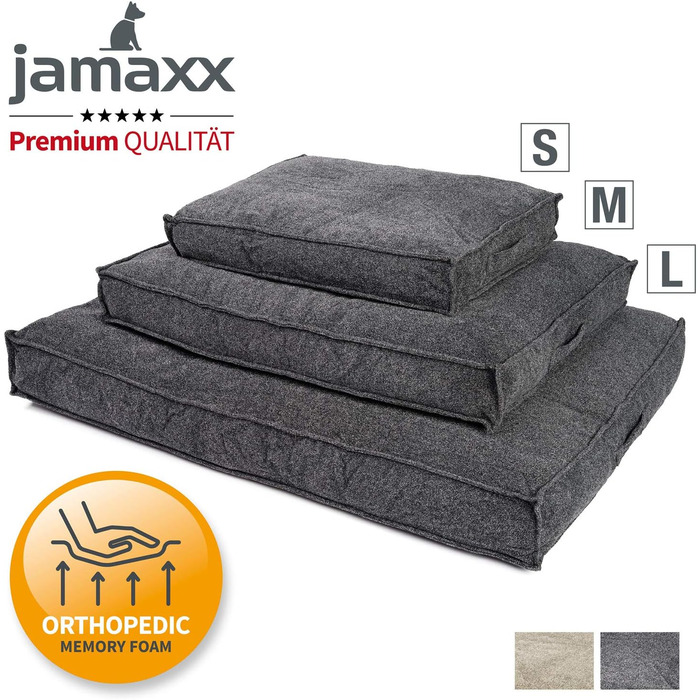 JAMAXX Преміум подушка для собак ортопедична, 120x90 см, сіра, знімний чохол з Chinille