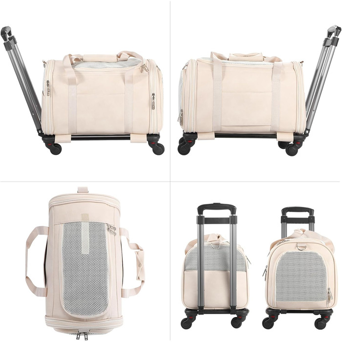 Сумка-переноска для тварин з екошкіри на колесах, для собак та котів до 6,8 кг, дозволена для перевезення в літаку, для подорожей, кемпінгу (Білий/Опудаловий сад)