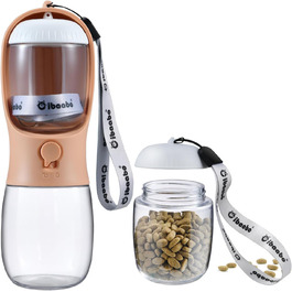 Водяна пляшка для собак Cibaabo з контейнером для корму, портативна миска для води для цуценят, аксесуари для собак, Yorkie, Chihuahua, котів, для прогулянок та походів, 300 мл, рожево-помаранчевий колір