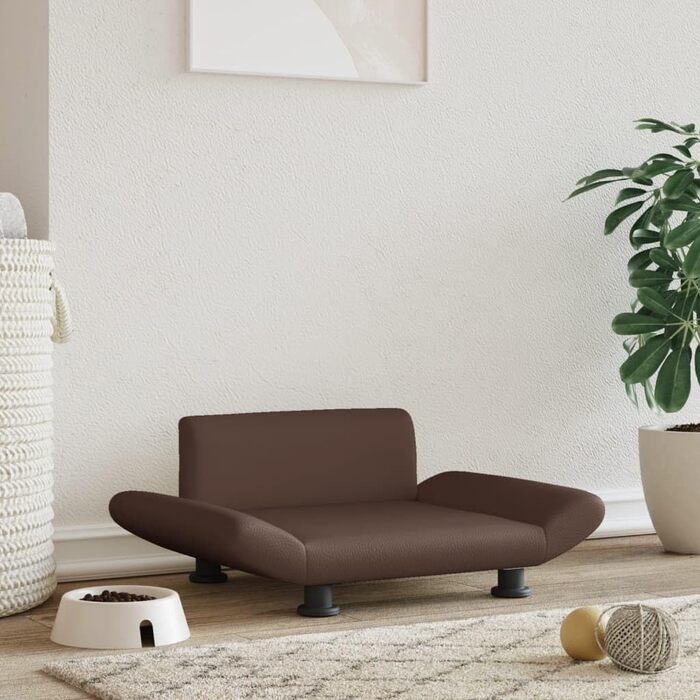 Зручне ліжко для собак та котів з екошкіри, коричневе, 70x45x28 см