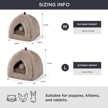 Кішка ліжко BEDSURE велика, кішка печера, 40x40x40 см, плюшеве кішкове будиночок для дому з знімним подушечкою та іграшкою, кішка ліжко BEDSURE, можна прати, (Д 40 x Ш 40 x В 40 см, верблюжий)