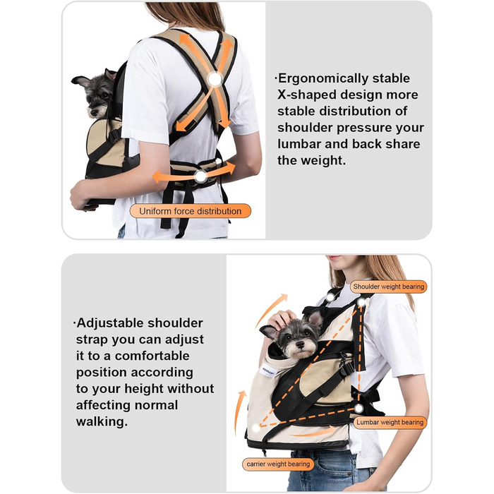 Сумка-переноска для собак HiDREAM, рюкзак для маленьких собак, середній, бежевий, для подорожей, з кишенями, зручна, машинного прання