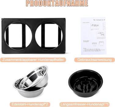 Підвищена годівниця для собак з регулюванням висоти, 4 положення, 2 миски з нержавіючої сталі та 1 миска для повільного годування, станція для годування собак великих, середніх та маленьких порід