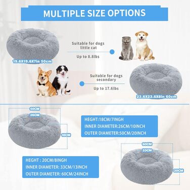 М'яке кругле ліжко для собак 60 см – зручне доріжне ліжко для котів та маленьких собак, миється, не ковзає, плюшеве ліжко для тварин, сірий (L 50 x B 50 x H 20 см, світло-сірий)