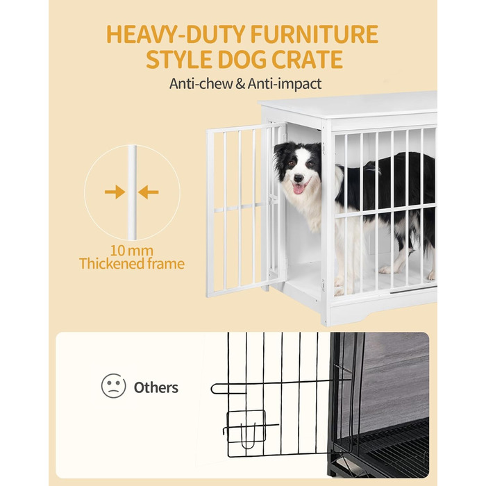 Клітка для собак Hzuaneri, 110 см, з 2 дверцятами, сучасний дизайн, для собак маленьких, середніх та великих (до 100 кг), білий колір, DFC84413W