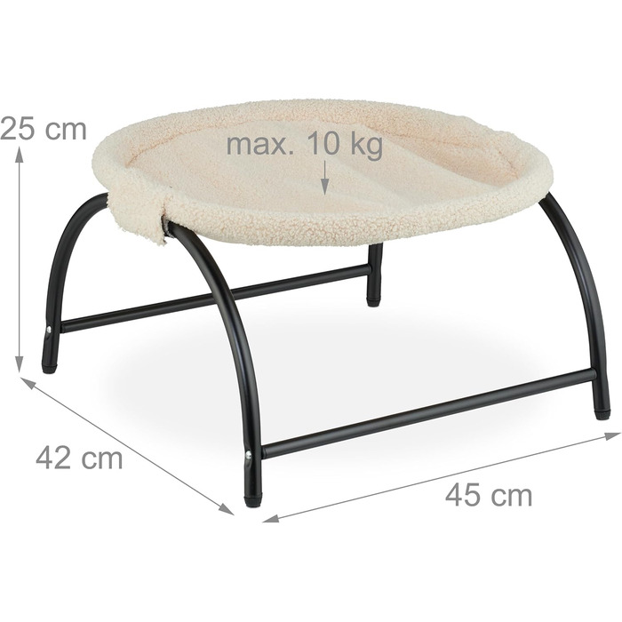 Крісло-гамак для котів Relaxdays, плюшеве, сталеве, 25x45x42 см, бежево-чорне