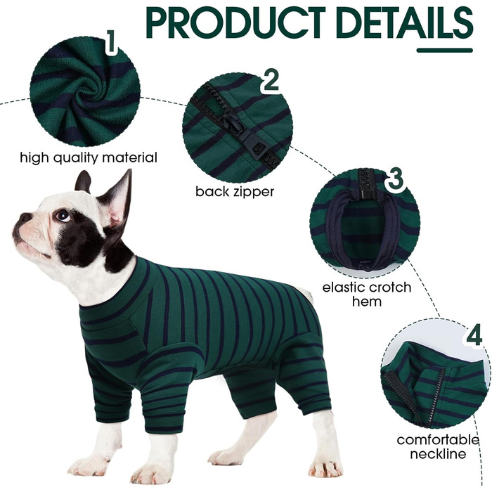 Корсет для собак після операції, після кастрації, для собак, з ніжками, піжама для маленьких та середніх собак, зелений XS