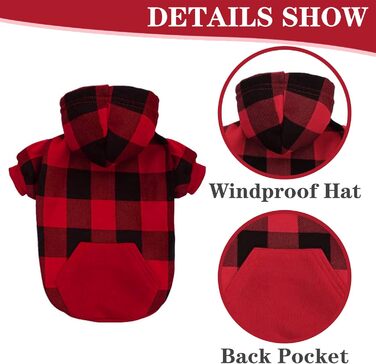 Пуловер для собак EXPAWLORER в британському стилі, тартан, з капюшоном, для холодної погоди, з отвором для повідка, для маленьких та середніх собак