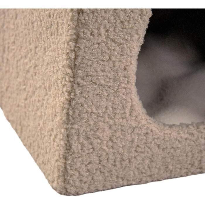 Квітковий будиночок для котів PAWY з подушкою, розкладне ліжко для котів з Bouclé тканини, знімний дах, 40x40x44 см, Бежевий, кутовий / 44 x 40 x 40 см Бежевий