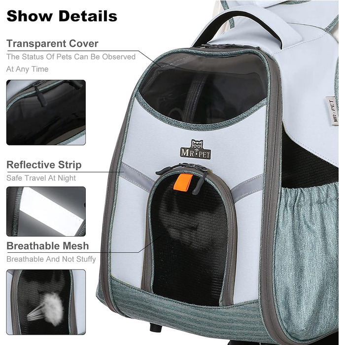 Рюкзак для собак та котів PETCUTE - дихаючий, з безпековою лінійкою та знімною підстилкою (до 8 кг, блакитний)