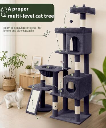 Комплекс для котів Kratzbaum XL 173 см, сірий: кігтеточка, будиночки, майданчики, кошик