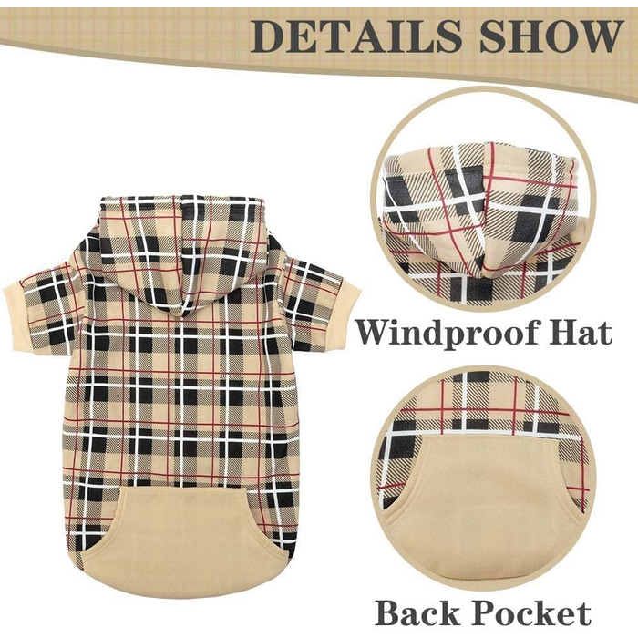 Пуловер для собак EXPAWLORER в британському стилі з тартаном, теплий, з отвором для повідка, для маленьких та середніх собак