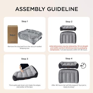 Крісло-лежанка для собак BEDSURE великих порід - 89x63 см, товста підстилка, водонепроникний чохол, антиковзаюча поверхня, м'який плюш Sherpa, темно-сірий колір
