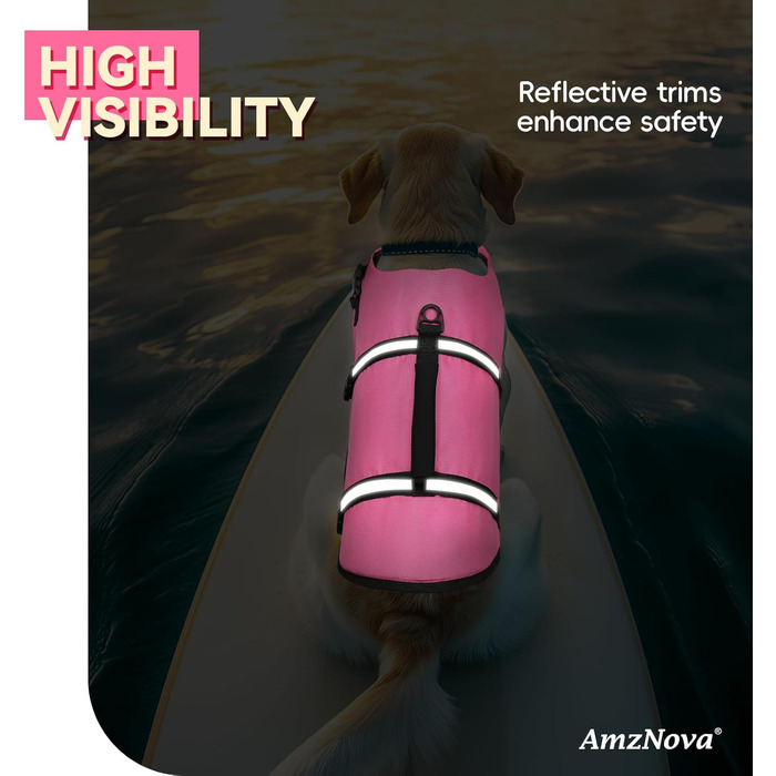 Жилет рятувальний для собак AMZNOVA Rip Stop, рожевий, XL (79-97 см)