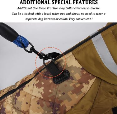 Відбиваюча куртка для собак великих порід, зимова водонепроникна тепла куртка-манта для собак, жилет для собак з двома ніжками для спорту, лижного костюма, одягу для собак з кільцем D для активного відпочинку, спорту та полювання, 6XL, камуфляж