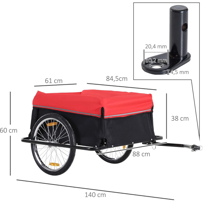 Причіп для велосипеда HOMCOM – вантажний причіп для дітей (червоний+чорний)