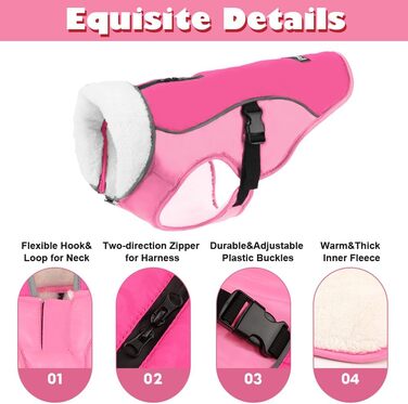 Зимова куртка для собак EMUST, тепла та вітронепроникна, для середніх собак, рожева, розмір M (L, нова)