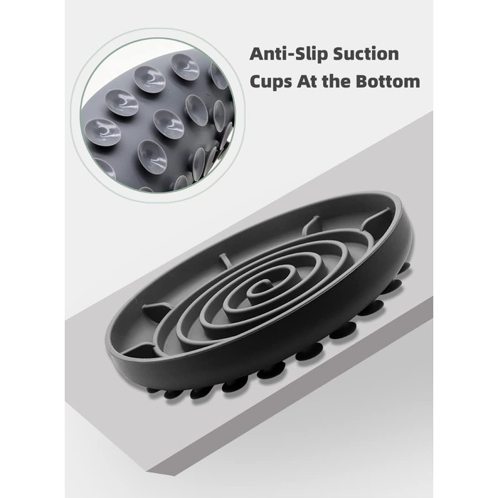 Антислизький насадковий миска для собак та котів, Slow Feeder, силікон, велика, сіра