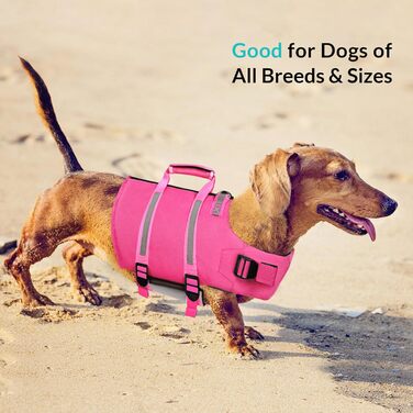 Жилет для плавання собак Queenmore XL, рятувальний жилет для собак, жилет для собак, плавання, човнові прогулянки, для цуценят, легкий, регульований, світловідбиваючий, з задньою блискавкою, рятувальний ручка, X-Large, фуксія