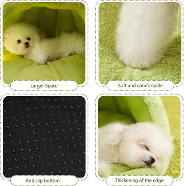 Кішка-будинок Galatée, тепле ліжко-будинок для котів та собак, м'яке ліжко для собак, затишний іглу для собак, миле картун-кімнатко для котів, ліжко для домашніх котів (L, Зелений) L Зелений