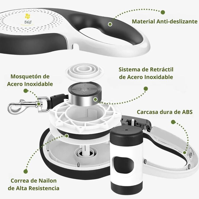 Висувна поводок для собак, 3 м, довгий поводок для маленьких, середніх та великих собак, ергономічна ручка, до 15 кг, білий, L