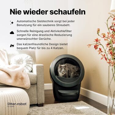 Автоматичний туалет для котів Litter-Robot 4 Whisker, чорний, самочищення, зменшує запахи, для будь-якого грудкуватого наповнювача