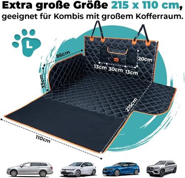 Захисна підстилка для багажника автомобіля KYG для собак, стежка захисна підстилка та ковдра для собак з захистом бокових панелей та краю завантаження – Водонепроникна, стійка до подряпин, для автомобіля та універсалу, Extra Long, 110x215 см