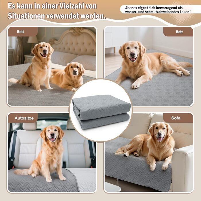 Водонепроникний килимок для собак Gyuro, двосторонній, міцний, для дивану та ліжка, прання допустиме, 208*208 см (Темно-сірий + Світло-сірий)