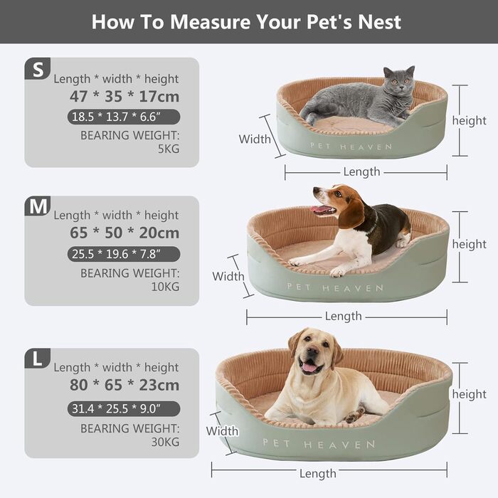 Ортопедичне ліжко для собак PETCUTE середнього розміру, миється, подушка для собак, котячі ліжка, кошик для собак з неслизьким дном, заспокійливе ліжко для домашніх тварин (S, Зелений+Хакі)
