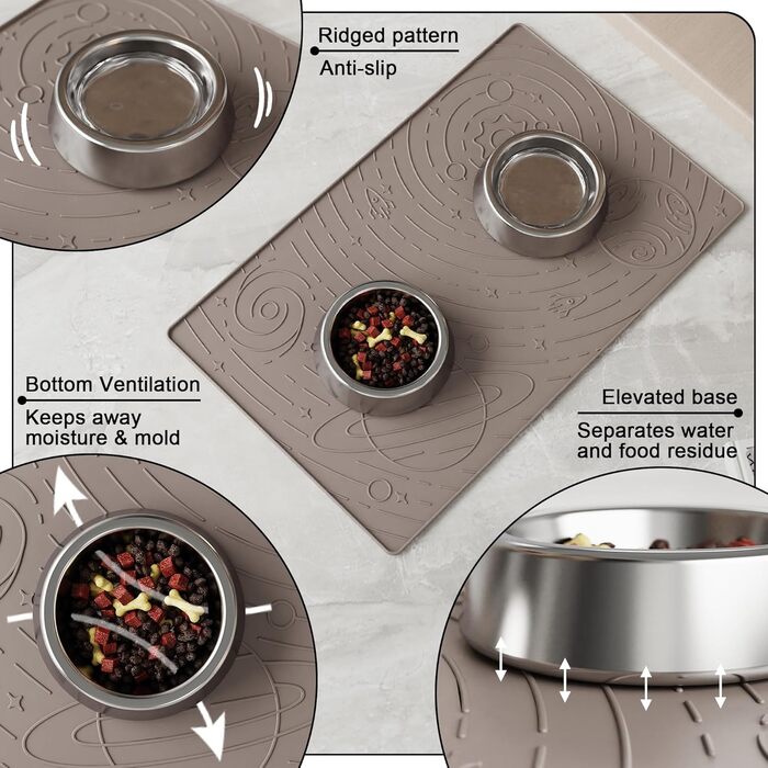 Підкладка під миску для собак та котів OHMO, 60x40 см, силіконова, неслизька, водонепроникна, бежева
