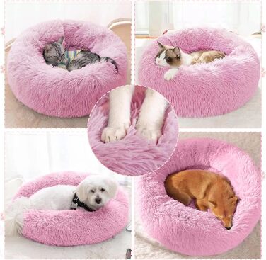 М'яке ліжко для собак та котів, зручне та тепле, дозатор стискання, прання, пончик, для маленьких та середніх собак та котів (L(70 см), 70см, рожеве)