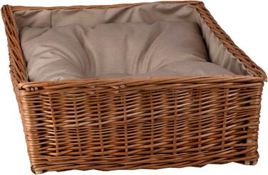 Плетіний корзинка-ліжко для собак та котів з подушкою, 80x50 см, натуральний колір, бежевий