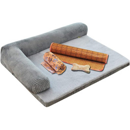 Крісло-лежанка для собак середніх та великих порід, лежанка для тварин, корзина для собак, собаче ліжко, набір з 4 частин, сірий колір, 55x45x13 см