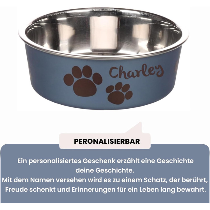 Персоналізований миска для собак з нержавіючої сталі 2200 мл – протиковзкий кільце – для великих собак – з іменем – Petslino (Металево-блакитний, XS)