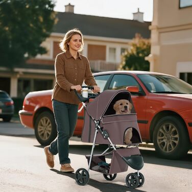 Візок для тварин: для собак та котів, 3 колеса, складна конструкція, з кошиком та тримачем для напоїв