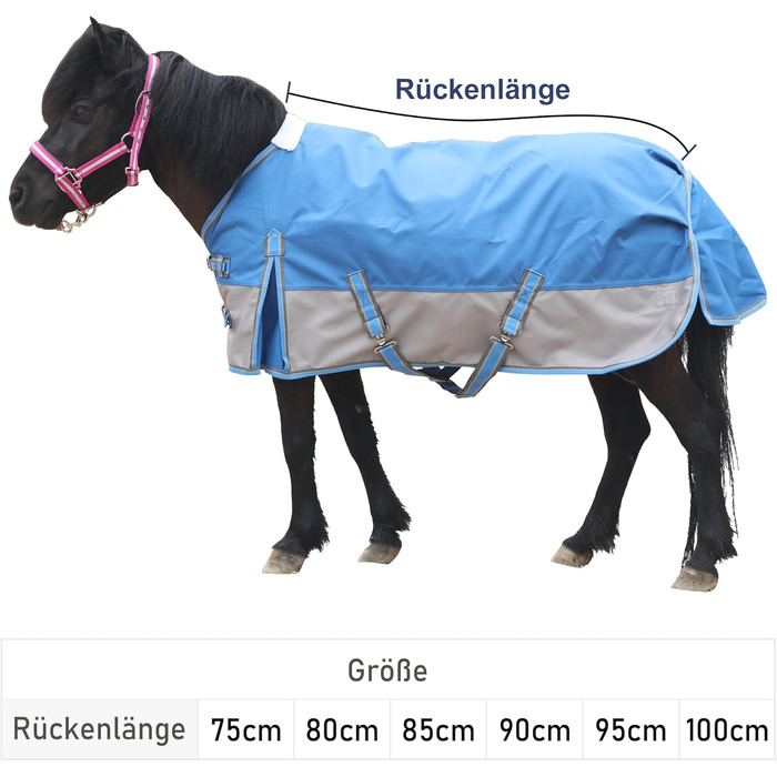 Водонепроникна дихаюча попона-дощовик для поні та міні-коней 1200D без підкладки, королівський синій, 80 см