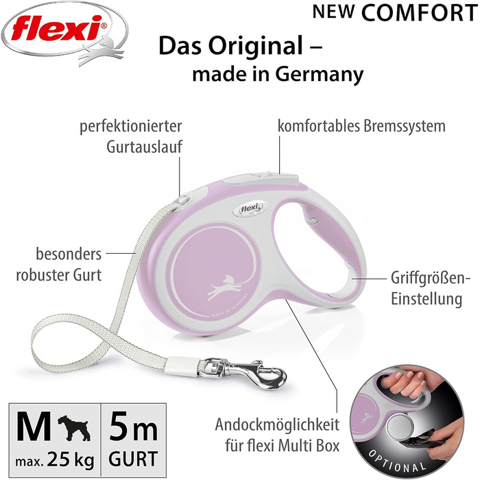 Рулетка для собак Flexi New Comfort, розова, розмір M, 5 м
