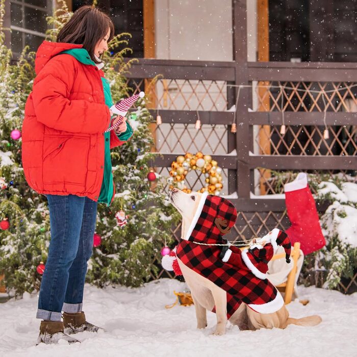 Костюм Санти для собак та котів, преміум якість, розмір S (XXL, обхват шиї 52-65 см, обхват грудей 61-82 см), в клітинку