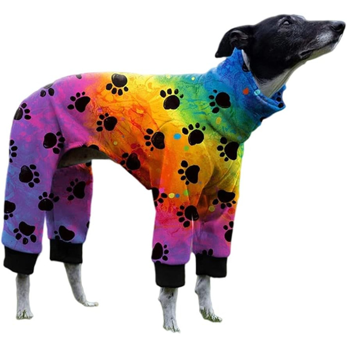Піжама для собак Cnkwei, розміри M, L, XXL, з принтом лап, для породи Віндхаунд, боді, багатокольорова