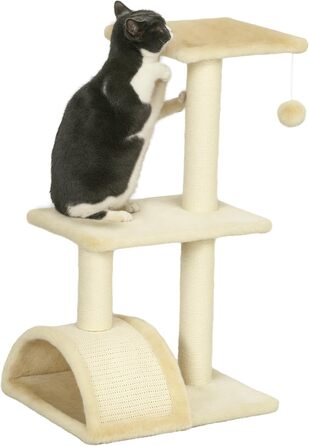 Кігтеточка PawHut для котів 72 см, багатоярусна, з м'ячиками, сизаль, платформа, для середніх котів, кремово-білий